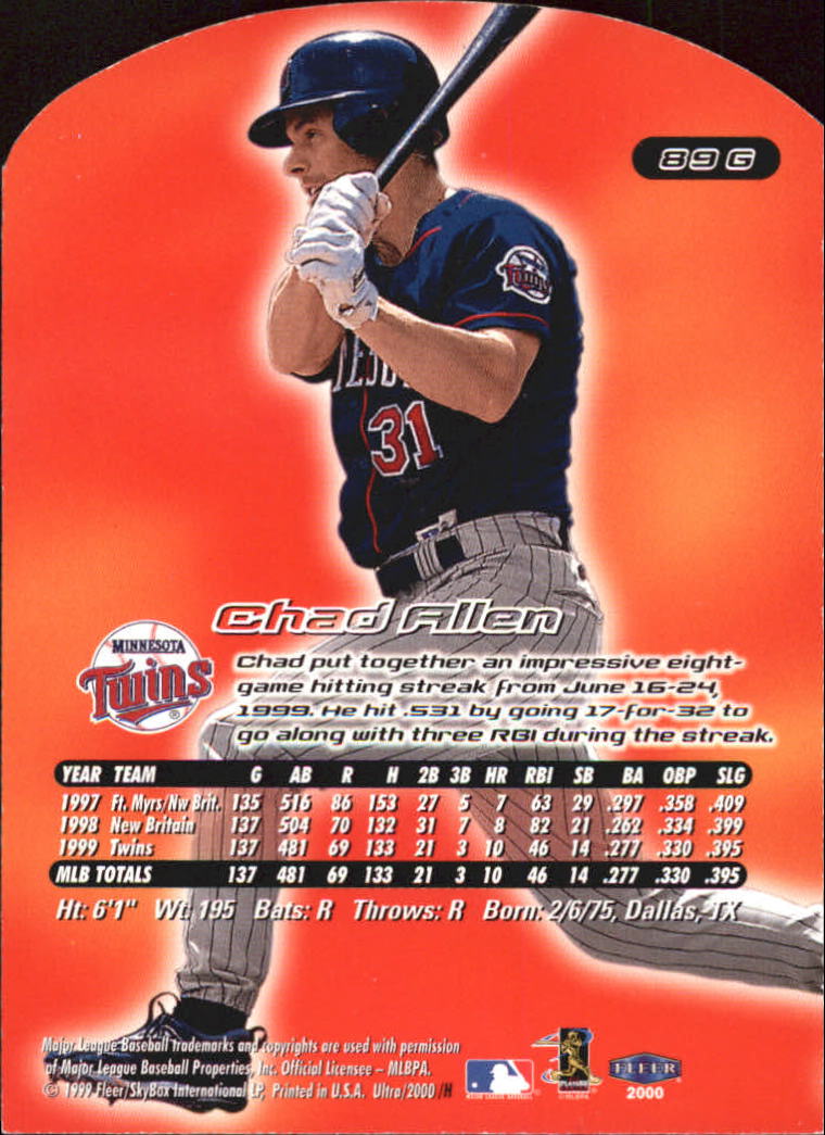 2000 Ultra (Fleer) Baseball "Gold and Platinum Medallion" Parallel Cards - Picture 135 of 323