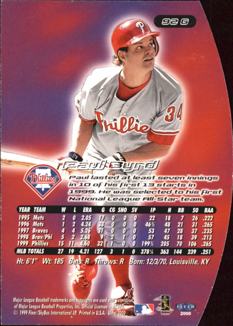 2000 Ultra (Fleer) Baseball "Gold and Platinum Medallion" Parallel Cards - Picture 137 of 323