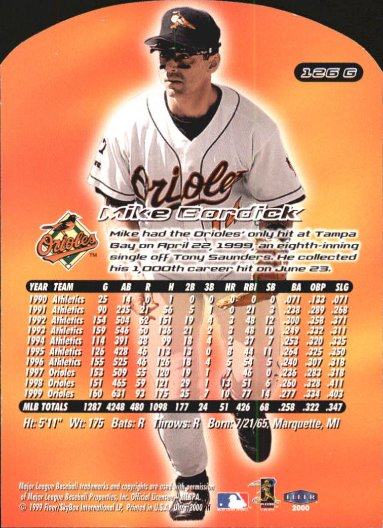 2000 Ultra (Fleer) Baseball "Gold and Platinum Medallion" Parallel Cards - Picture 185 of 323