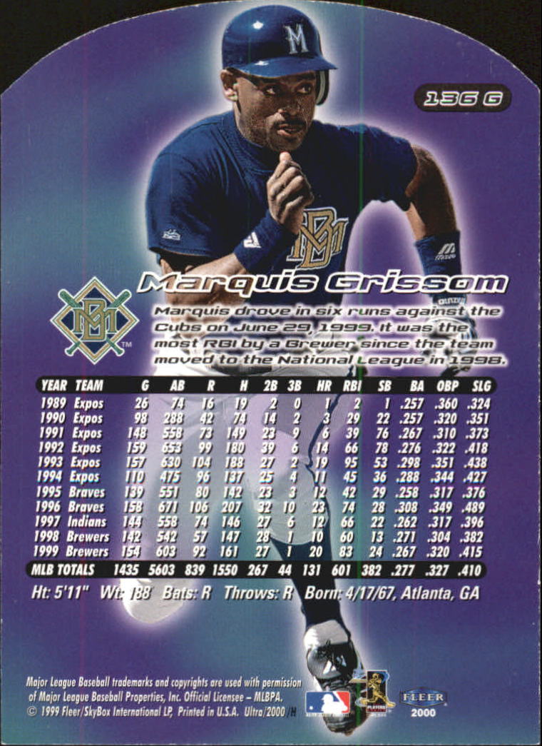 2000 Ultra (Fleer) Baseball "Gold and Platinum Medallion" Parallel Cards - Picture 203 of 323