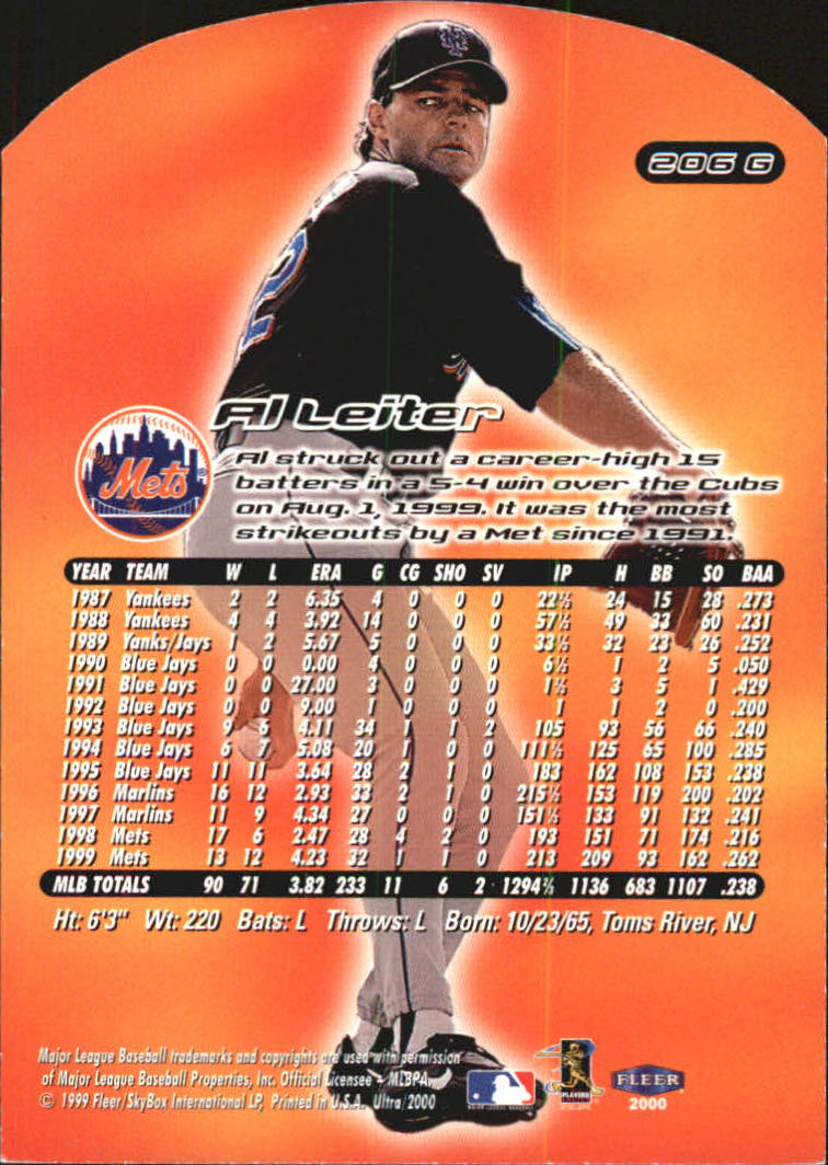 2000 Ultra (Fleer) Baseball "Gold and Platinum Medallion" Parallel Cards - Picture 288 of 323