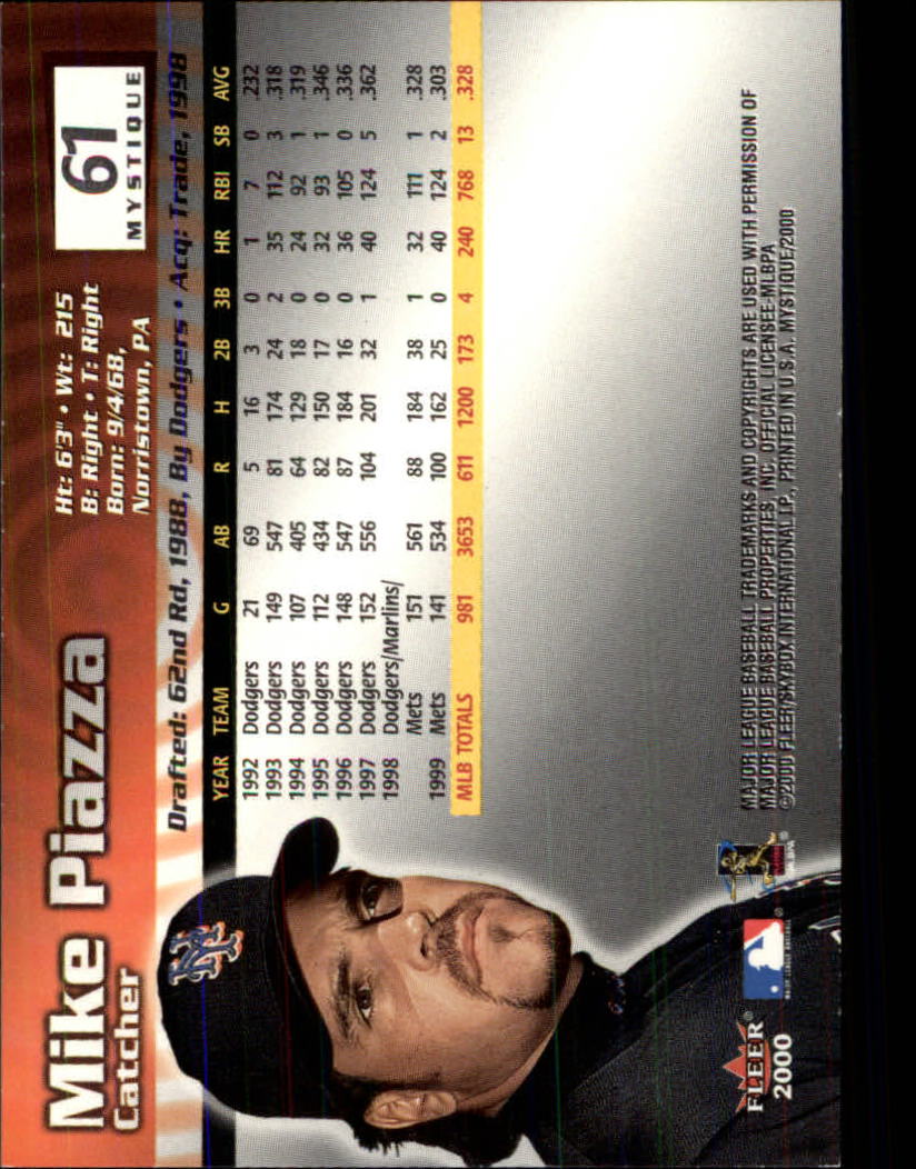 2000 Fleer Mystique Baseball "Main Set" Cards Veterans and Prospects - Picture 97 of 227