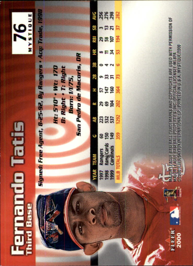 2000 Fleer Mystique Baseball "Main Set" Cards Veterans and Prospects - Picture 125 of 227