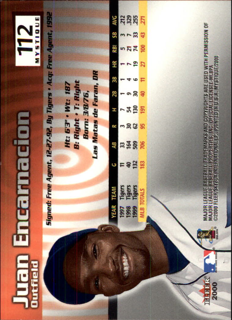 2000 Fleer Mystique Baseball "Main Set" Cards Veterans and Prospects - Picture 183 of 227