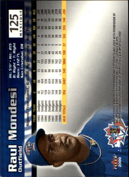 2000 Fleer Mystique Baseball "Main Set" Cards Veterans and Prospects - Picture 207 of 227
