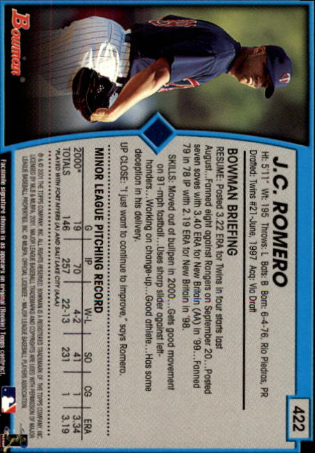 A1771- 2001 Bowman Baseball Cards 251-440 +Inserts -You Pick- 15+ FREE US SHIP - Picture 309 of 343