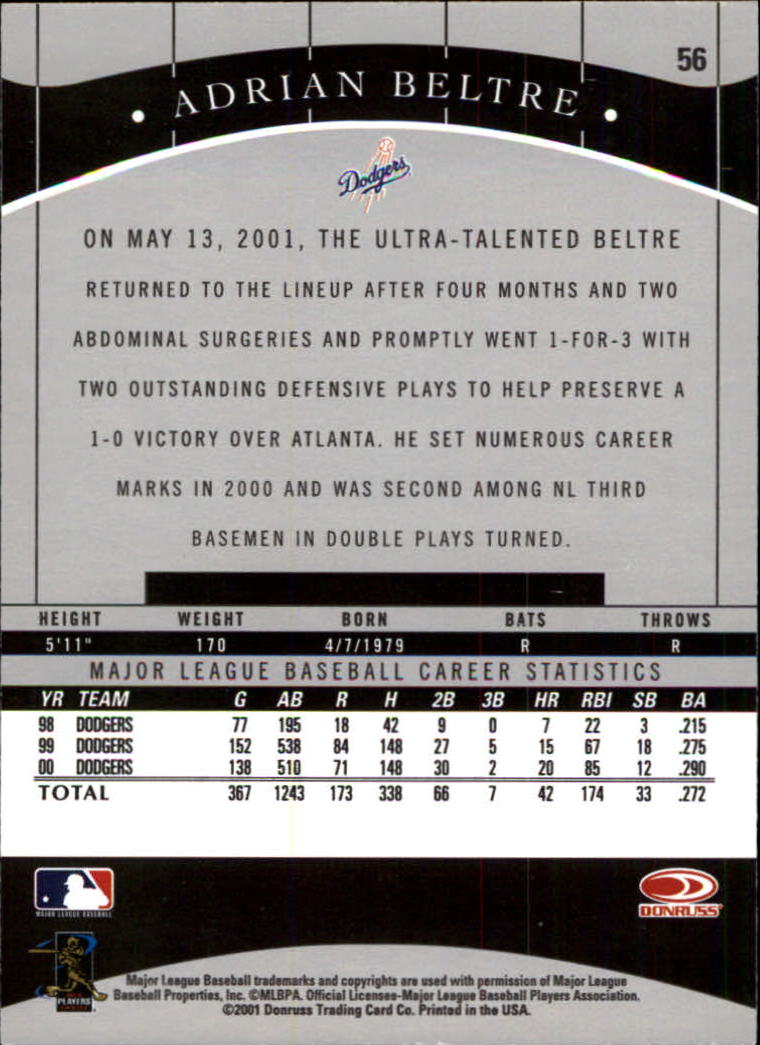 2001 Donruss Classics Baseball "Main Set" Cards - Picture 105 of 203