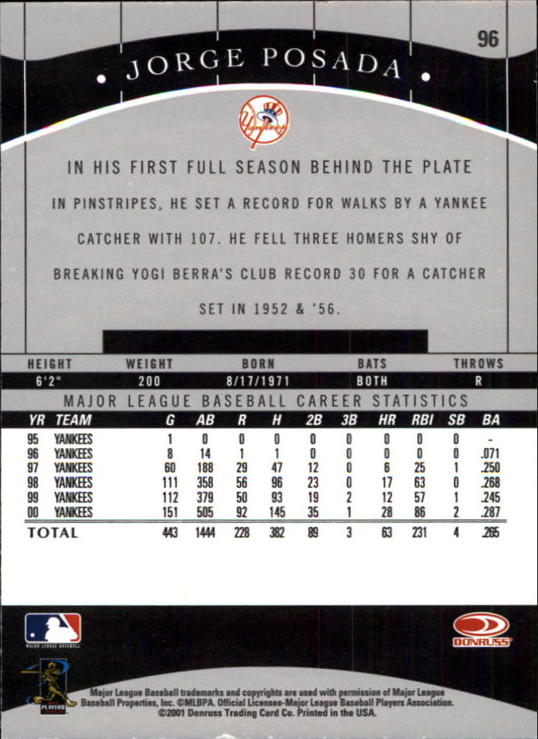 2001 Donruss Classics Baseball "Main Set" Cards - Picture 185 of 203