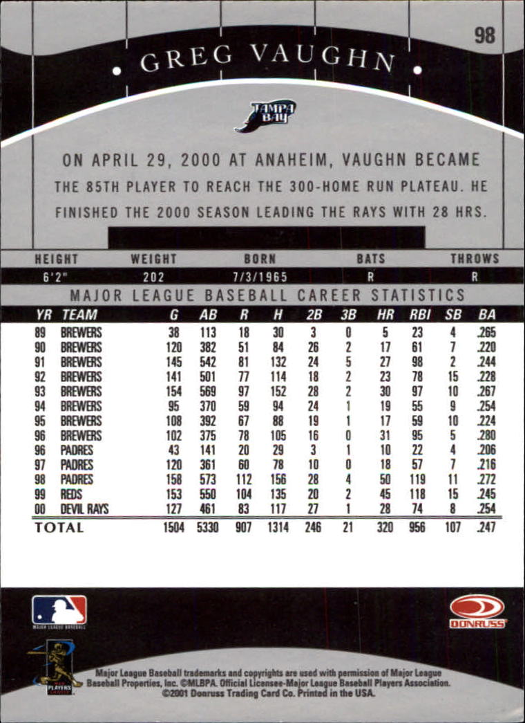 2001 Donruss Classics Baseball "Main Set" Cards - Picture 189 of 203