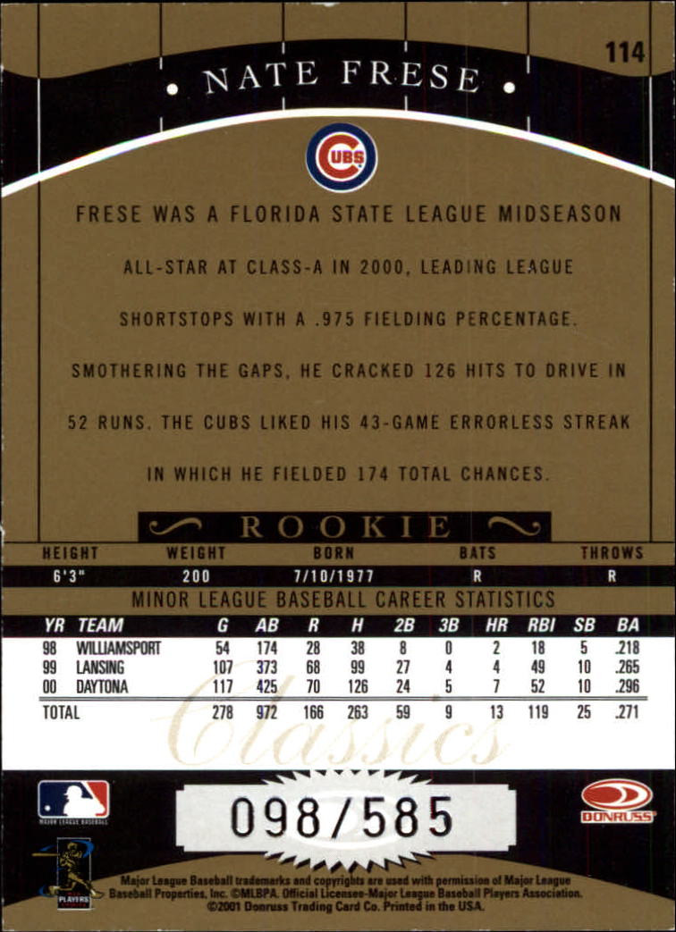 2001 Donruss Classics Baseball "Main Set" Cards - Picture 195 of 203