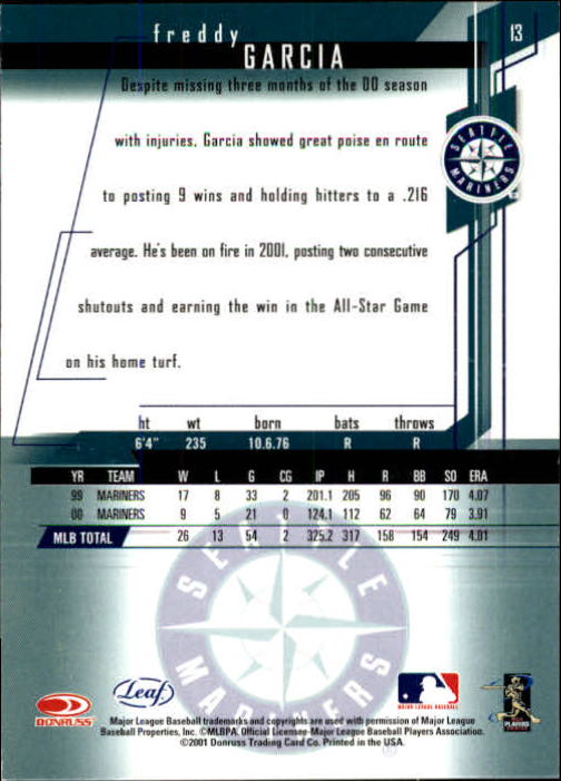 2001 Leaf Rookies and Stars Baseball "Main Set" Base Cards #1 to #300 - Picture 27 of 281