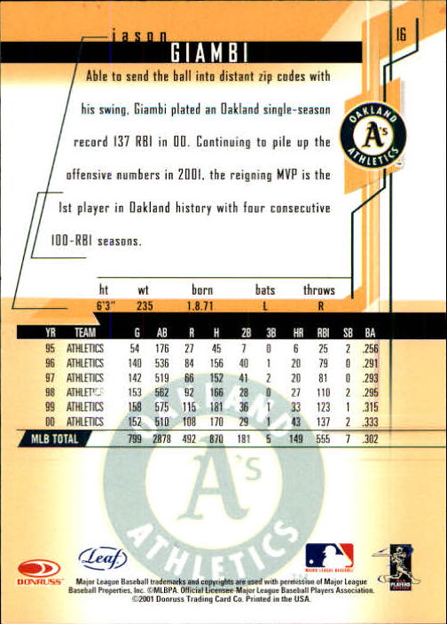 2001 Leaf Rookies and Stars Baseball "Main Set" Base Cards #1 to #300 - Picture 33 of 281