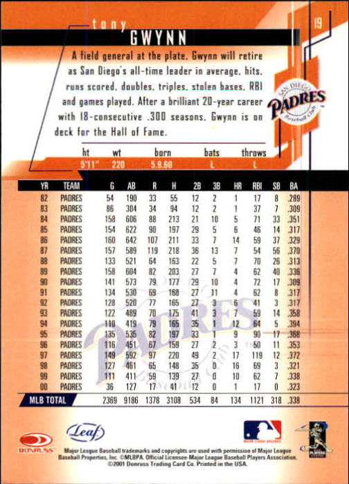 2001 Leaf Rookies and Stars Baseball "Main Set" Base Cards #1 to #300 - Picture 39 of 281