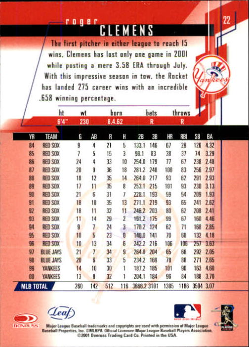 2001 Leaf Rookies and Stars Baseball "Main Set" Base Cards #1 to #300 - Picture 45 of 281