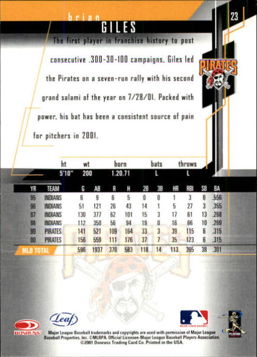 2001 Leaf Rookies and Stars Baseball "Main Set" Base Cards #1 to #300 - Picture 47 of 281