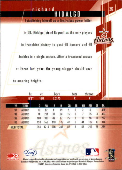 2001 Leaf Rookies and Stars Baseball "Main Set" Base Cards #1 to #300 - Picture 53 of 281