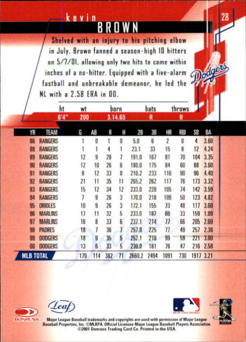 2001 Leaf Rookies and Stars Baseball "Main Set" Base Cards #1 to #300 - Picture 57 of 281