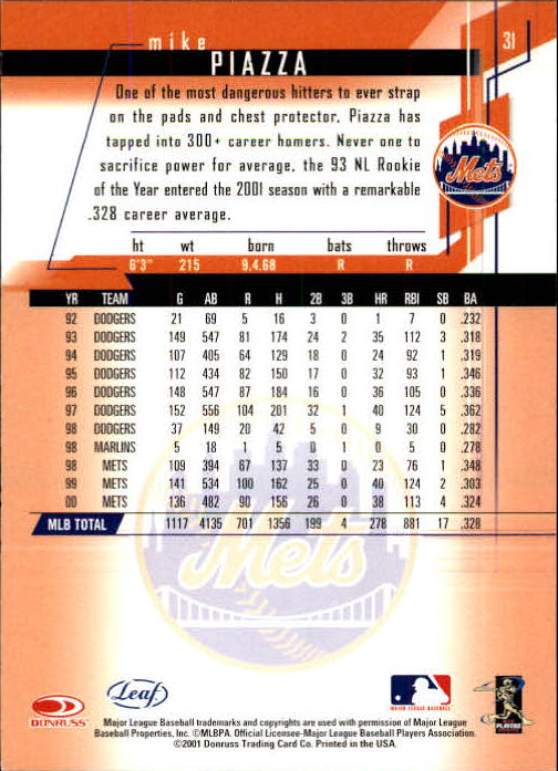 2001 Leaf Rookies and Stars Baseball "Main Set" Base Cards #1 to #300 - Picture 63 of 281
