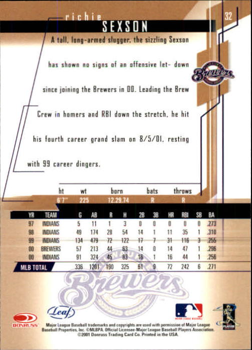 2001 Leaf Rookies and Stars Baseball "Main Set" Base Cards #1 to #300 - Picture 65 of 281