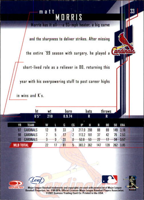 2001 Leaf Rookies and Stars Baseball "Main Set" Base Cards #1 to #300 - Picture 67 of 281