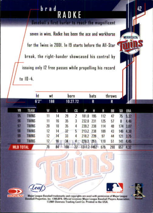 2001 Leaf Rookies and Stars Baseball "Main Set" Base Cards #1 to #300 - Picture 85 of 281