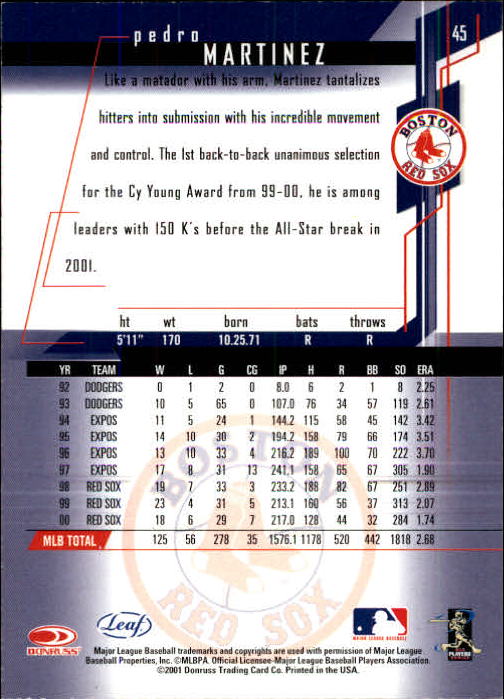 2001 Leaf Rookies and Stars Baseball "Main Set" Base Cards #1 to #300 - Picture 91 of 281