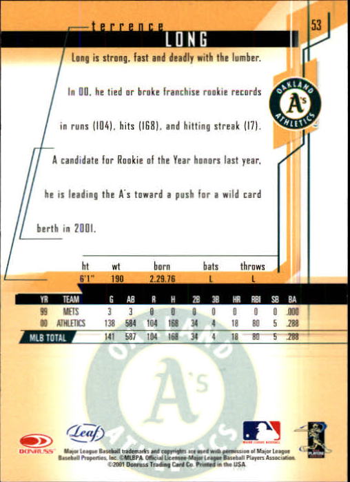 2001 Leaf Rookies and Stars Baseball "Main Set" Base Cards #1 to #300 - Picture 107 of 281