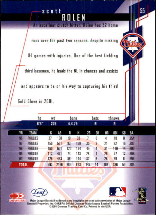 2001 Leaf Rookies and Stars Baseball "Main Set" Base Cards #1 to #300 - Picture 111 of 281