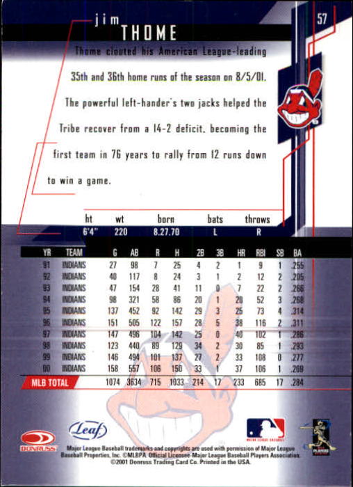 2001 Leaf Rookies and Stars Baseball "Main Set" Base Cards #1 to #300 - Picture 115 of 281