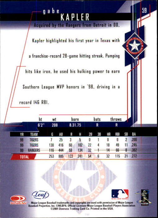 2001 Leaf Rookies and Stars Baseball "Main Set" Base Cards #1 to #300 - Picture 119 of 281