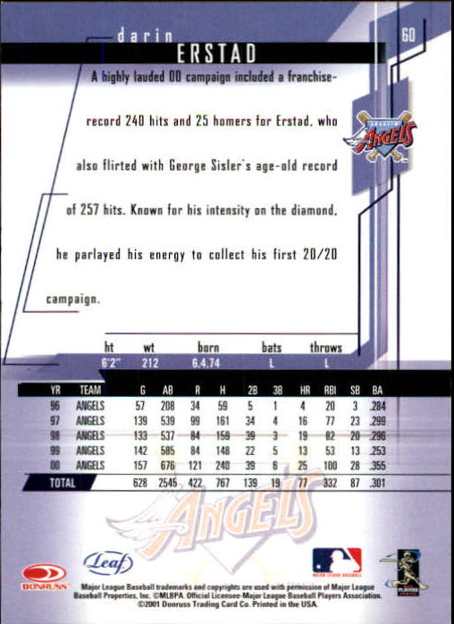 2001 Leaf Rookies and Stars Baseball "Main Set" Base Cards #1 to #300 - Picture 121 of 281