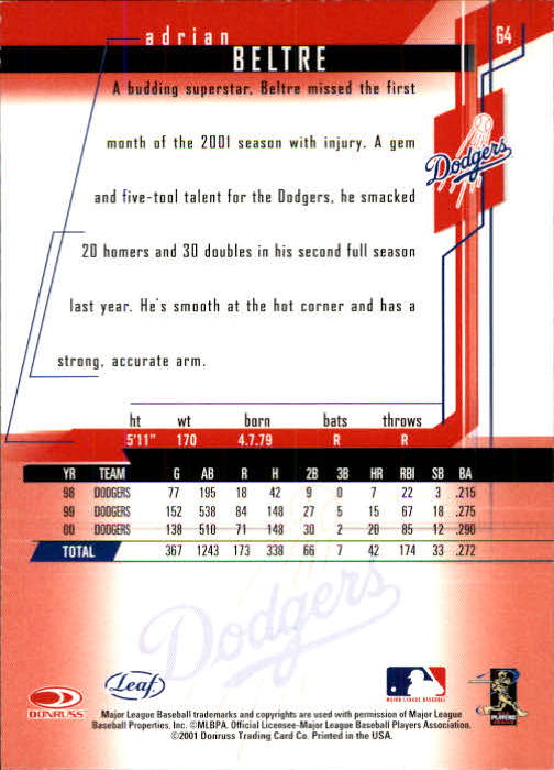 2001 Leaf Rookies and Stars Baseball "Main Set" Base Cards #1 to #300 - Picture 129 of 281