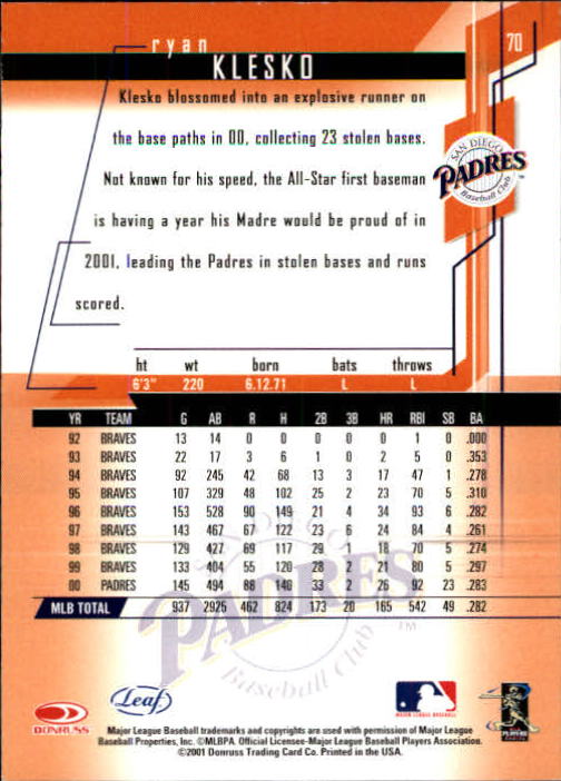 2001 Leaf Rookies and Stars Baseball "Main Set" Base Cards #1 to #300 - Picture 141 of 281