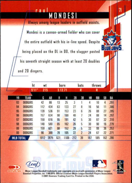 2001 Leaf Rookies and Stars Baseball "Main Set" Base Cards #1 to #300 - Picture 143 of 281