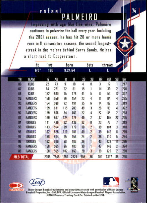 2001 Leaf Rookies and Stars Baseball "Main Set" Base Cards #1 to #300 - Picture 149 of 281