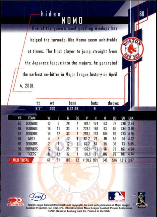 2001 Leaf Rookies and Stars Baseball "Main Set" Base Cards #1 to #300 - Picture 177 of 281