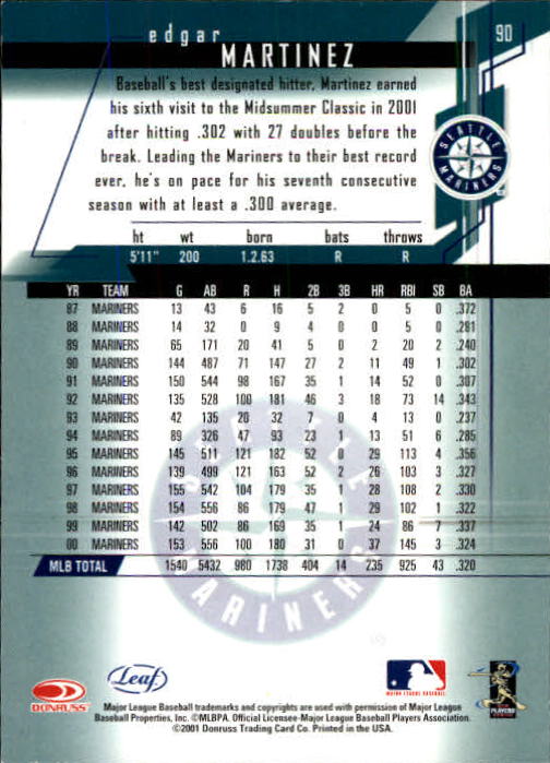 2001 Leaf Rookies and Stars Baseball "Main Set" Base Cards #1 to #300 - Picture 181 of 281