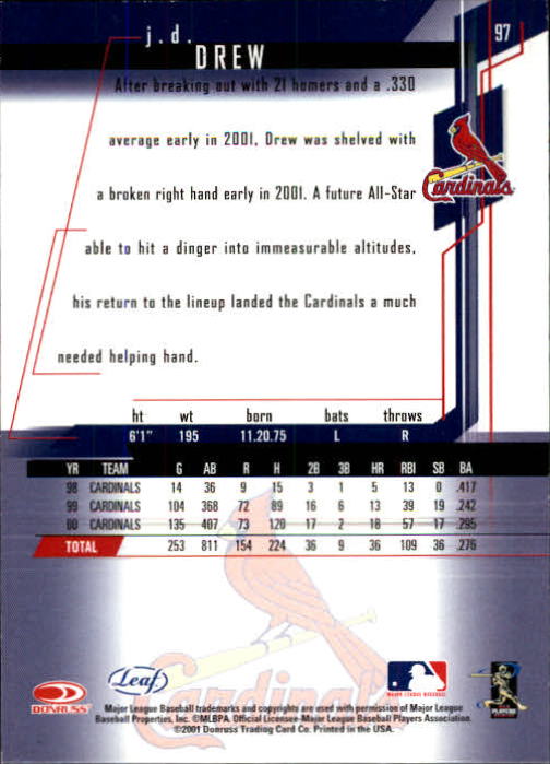 2001 Leaf Rookies and Stars Baseball "Main Set" Base Cards #1 to #300 - Picture 195 of 281