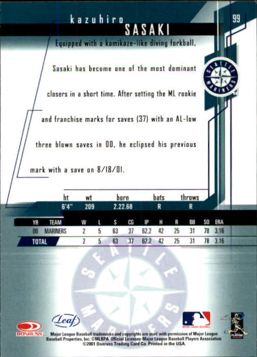 2001 Leaf Rookies and Stars Baseball "Main Set" Base Cards #1 to #300 - Picture 199 of 281