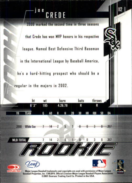 2001 Leaf Rookies and Stars Baseball "Main Set" Base Cards #1 to #300 - Picture 209 of 281