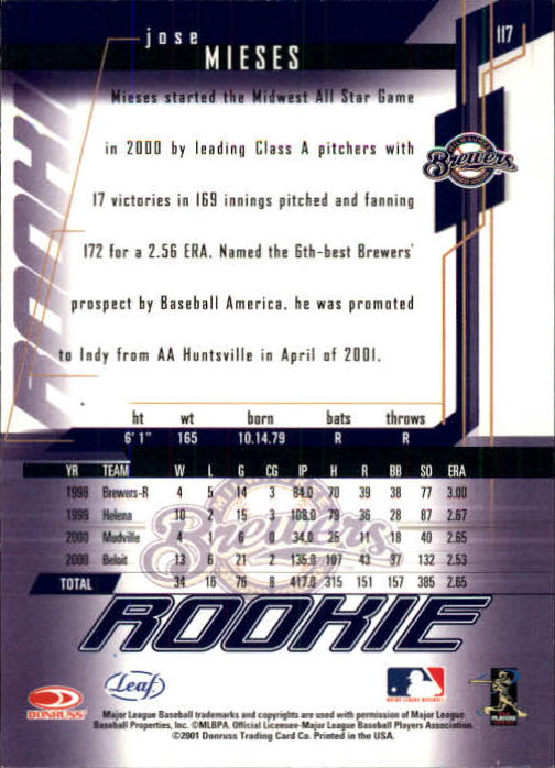 2001 Leaf Rookies and Stars Baseball "Main Set" Base Cards #1 to #300 - Picture 215 of 281