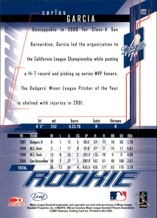 2001 Leaf Rookies and Stars Baseball "Main Set" Base Cards #1 to #300 - Picture 217 of 281