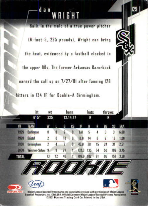 2001 Leaf Rookies and Stars Baseball "Main Set" Base Cards #1 to #300 - Picture 225 of 281