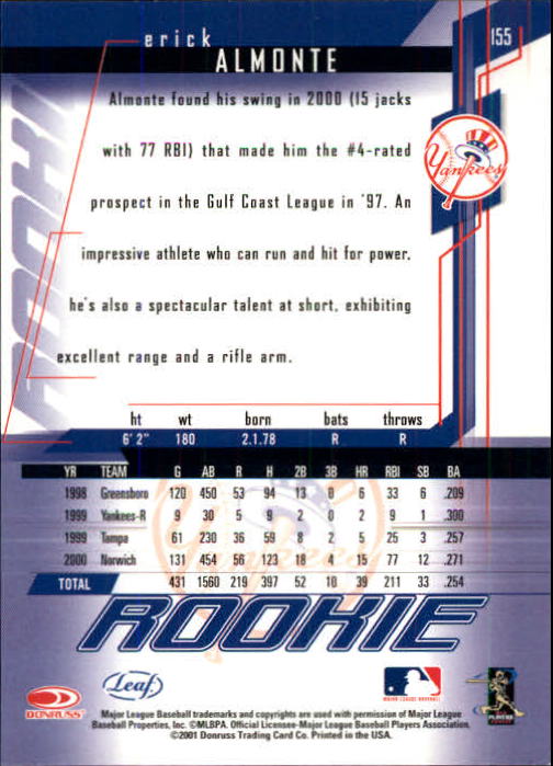 2001 Leaf Rookies and Stars Baseball "Main Set" Base Cards #1 to #300 - Picture 239 of 281
