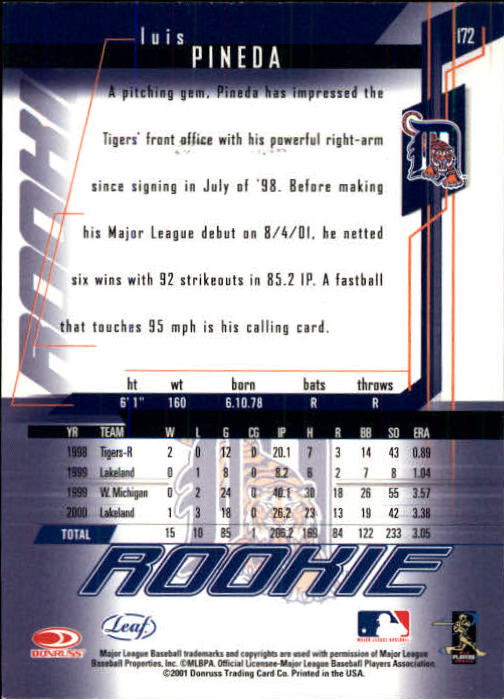 2001 Leaf Rookies and Stars Baseball "Main Set" Base Cards #1 to #300 - Picture 249 of 281