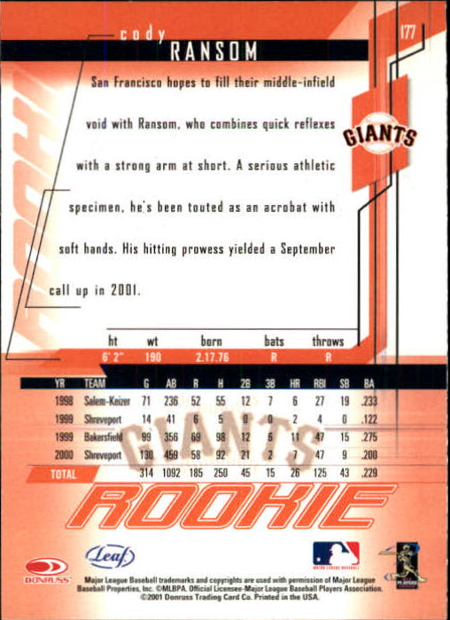 2001 Leaf Rookies and Stars Baseball "Main Set" Base Cards #1 to #300 - Picture 253 of 281