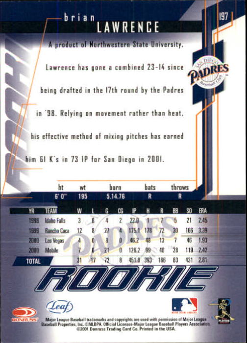 2001 Leaf Rookies and Stars Baseball "Main Set" Base Cards #1 to #300 - Picture 267 of 281