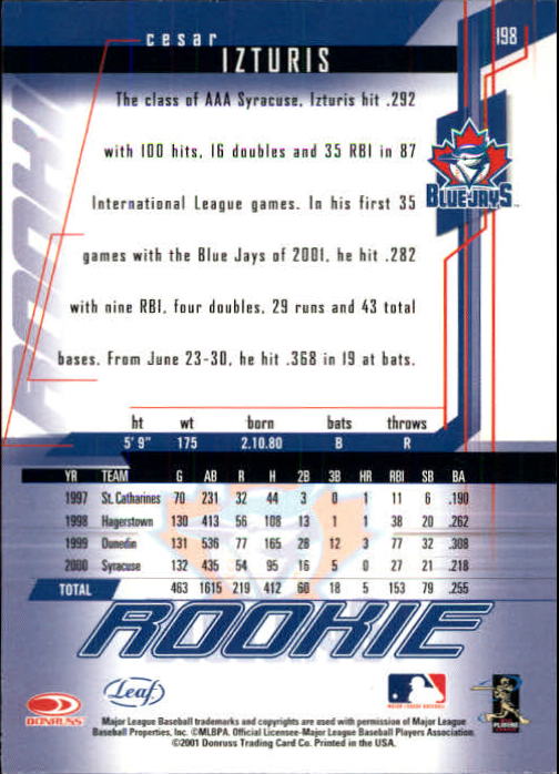2001 Leaf Rookies and Stars Baseball "Main Set" Base Cards #1 to #300 - Picture 269 of 281