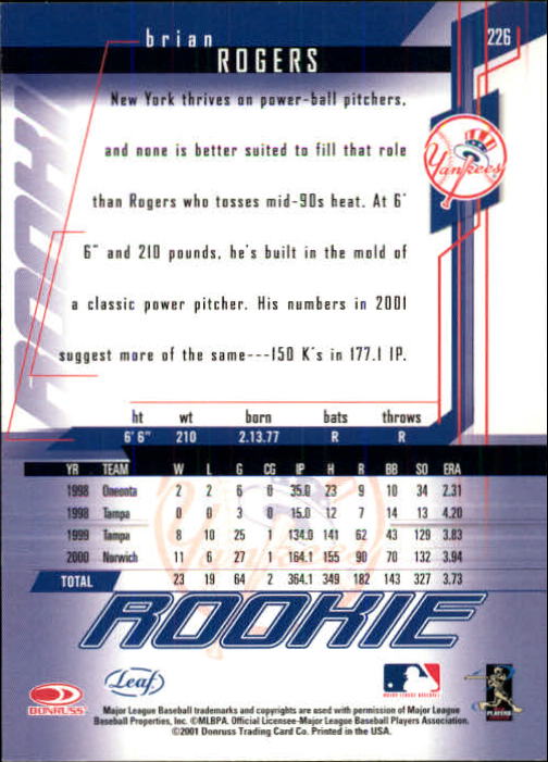 2001 Leaf Rookies and Stars Baseball "Main Set" Base Cards #1 to #300 - Picture 275 of 281
