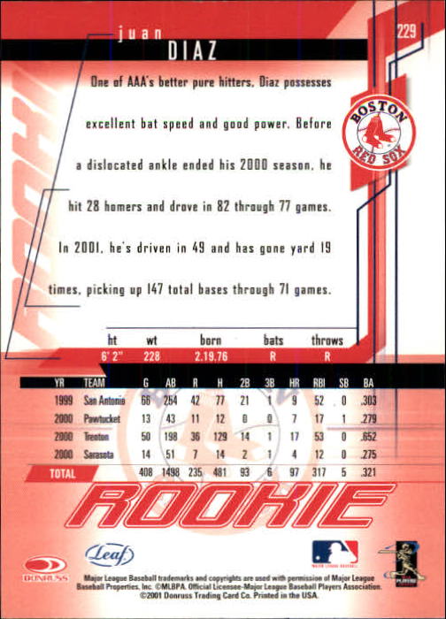 2001 Leaf Rookies and Stars Baseball "Main Set" Base Cards #1 to #300 - Picture 277 of 281